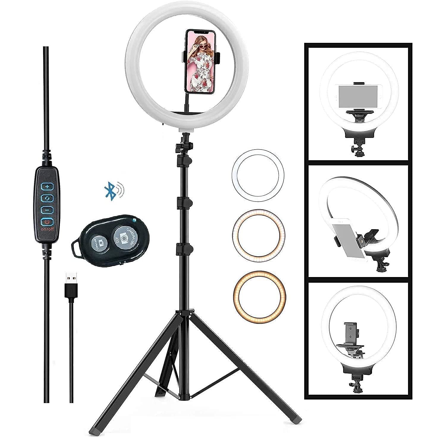 PKST 12" LED Ring Light Rotate 360 degree 7 Feet Long Tripod Stand… product image