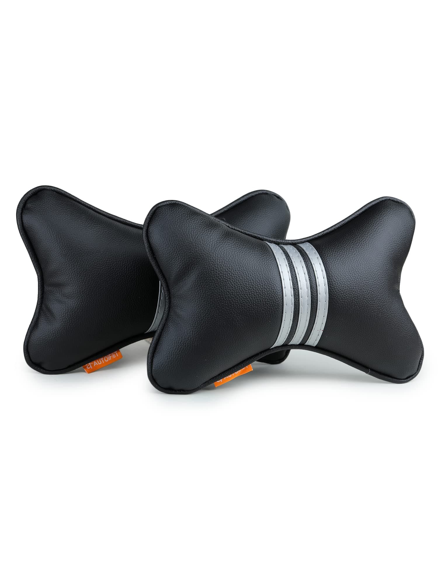 Autofit Car Neck Rest Pillow (PU Leather Neck Pillow, Black Silver) product image