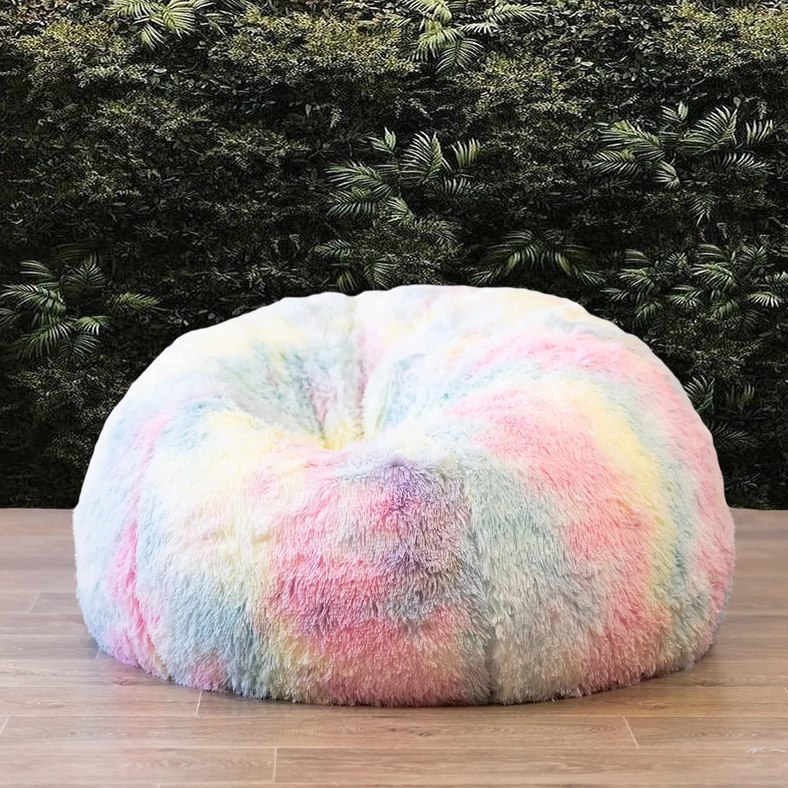 U & I Designs Bean Bag Fur New Tie Dye Rainbow Design Furry Bean Bag Chair. Pr… product image