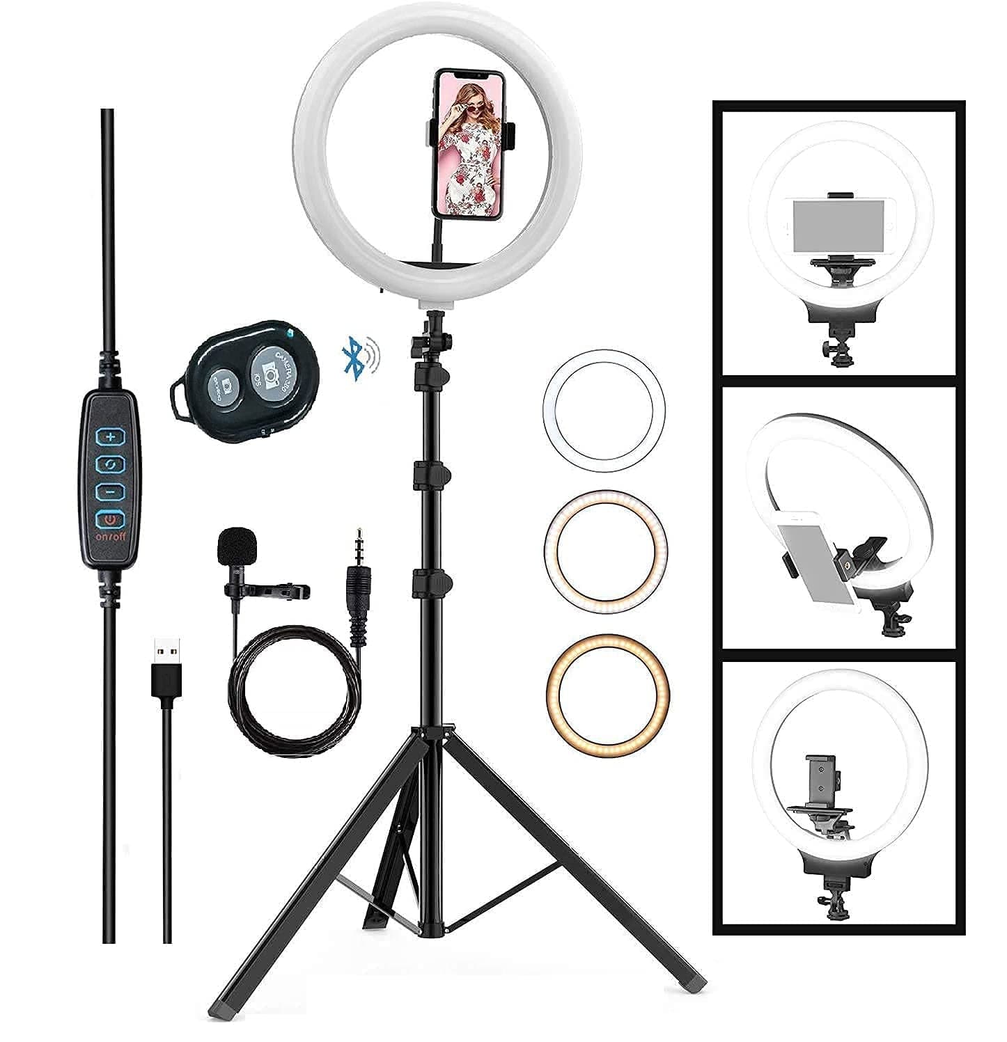 PKST 12" Led Ring Light Phone Holder 7 Feet Long tripod Stand Rotate 360 Degre… product image